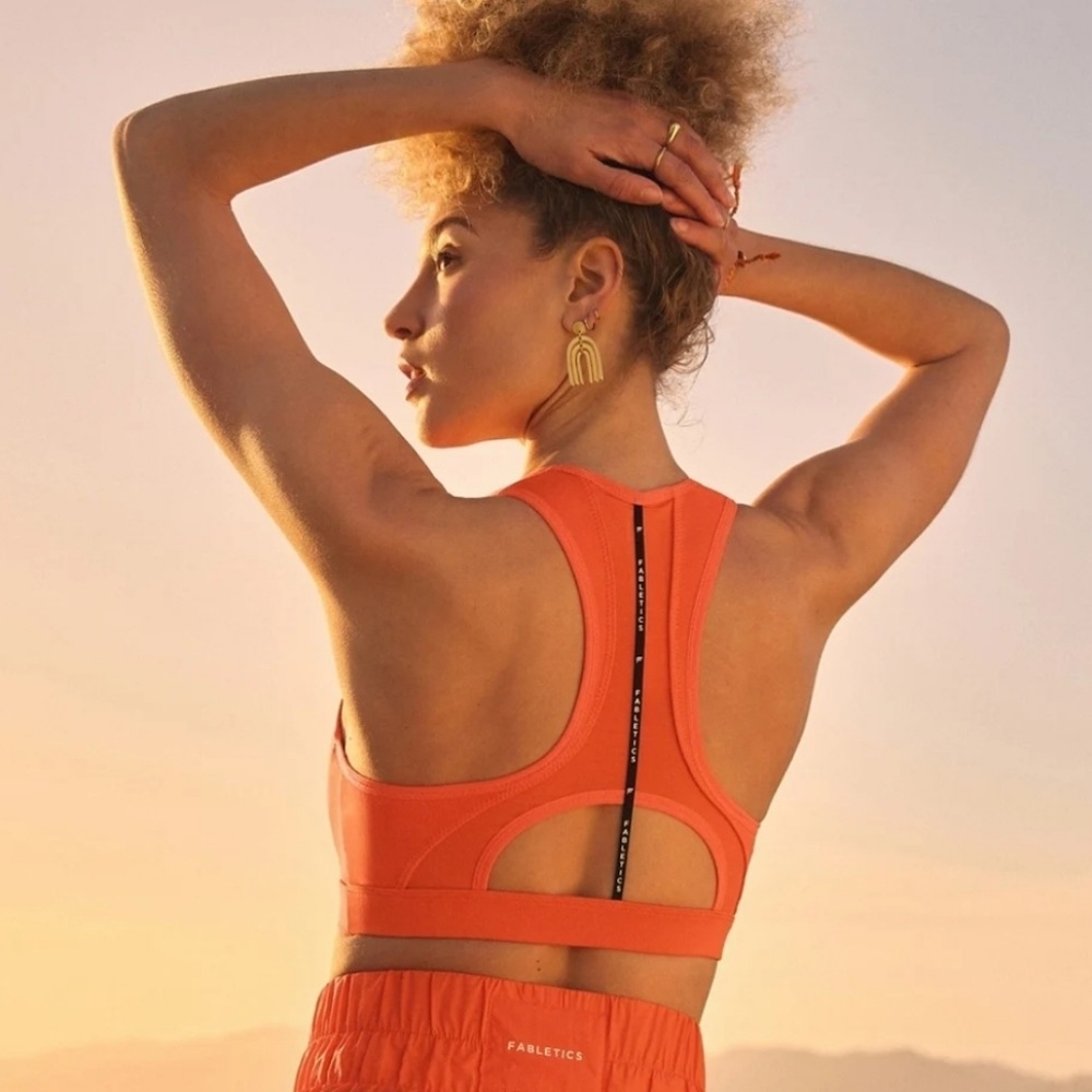 Fabletics Belle Racerback High Impact Sports Bra Passion Orange